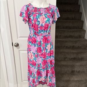 Vineyard Vines Pink and Blue Floral Midi Dress Size 6